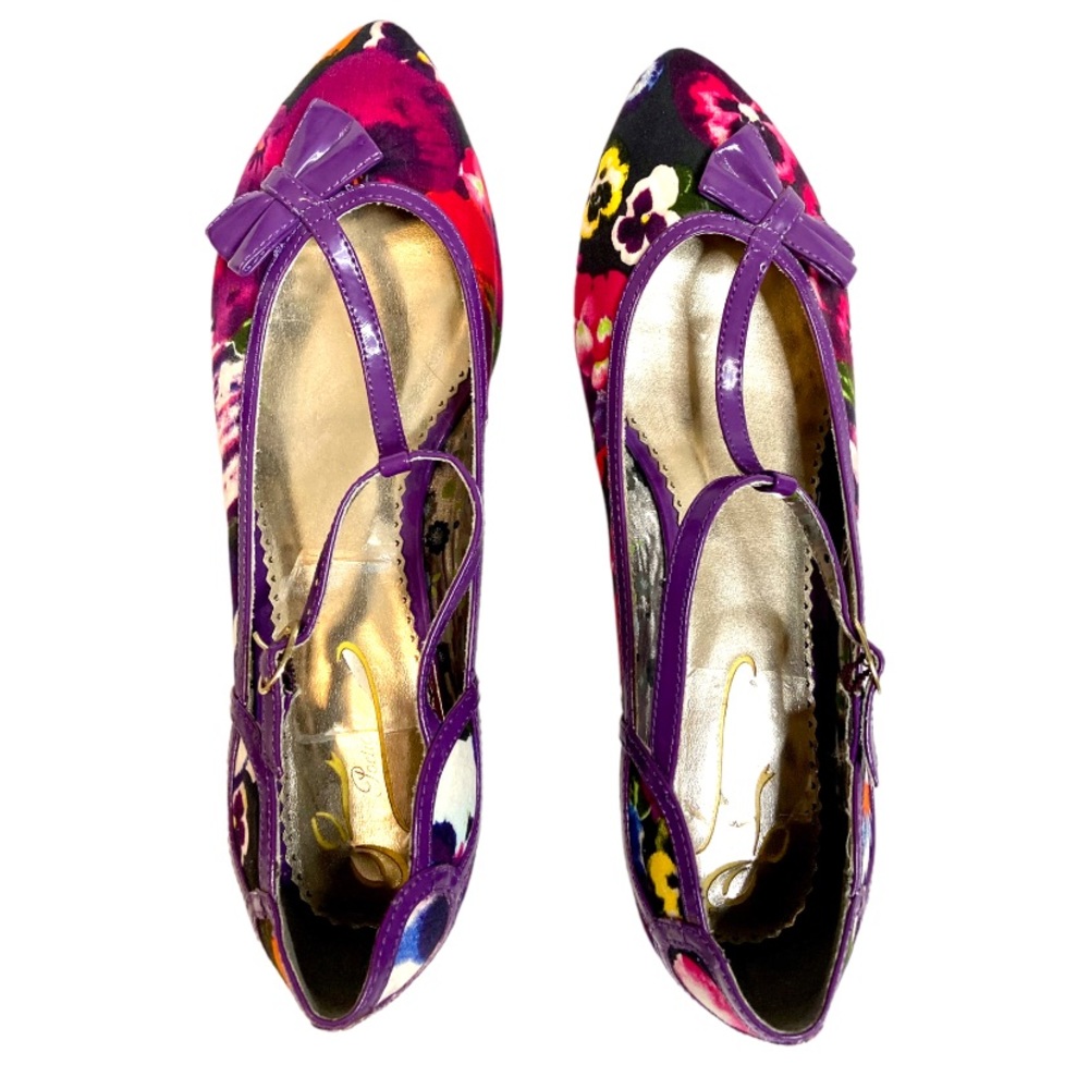 Anthropologie Poetic License NEW Womens Purple Flats 9 40 Floral Bow Shoes - Picture 8 of 13